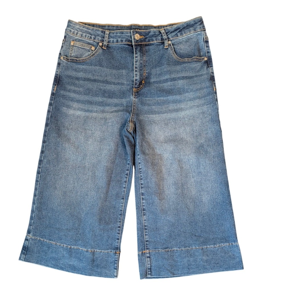 Evaless Womens Size 16 High Waisted Wide Leg Denim Culottes Med Wash Denim NWT